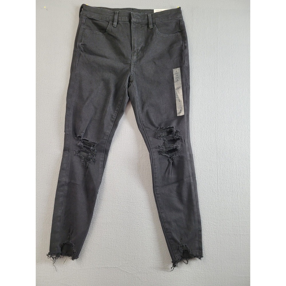 American Eagle Women Jean 29 Gray Distressed Raw Hem High Rise 5 Pocket Punk